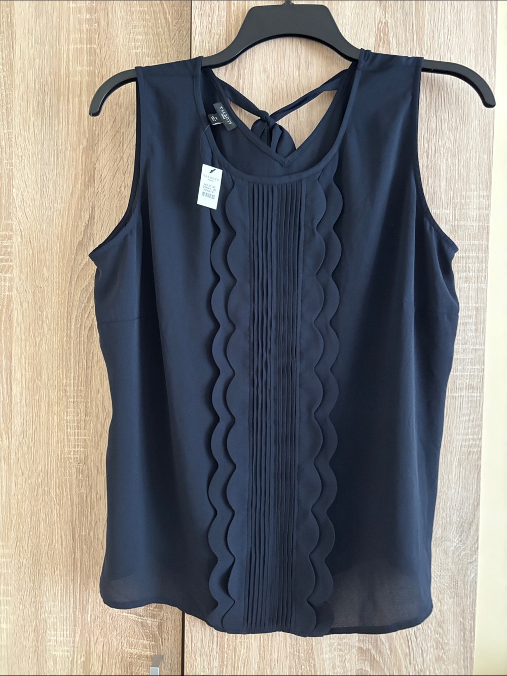 Talbots Navy Sleeveless Scallop-Front Blouse